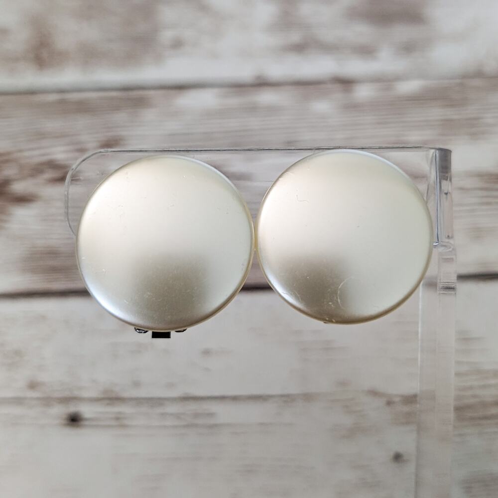Vintage Clip On Earrings - 1" Pearlescent Button Style - Fair Condition